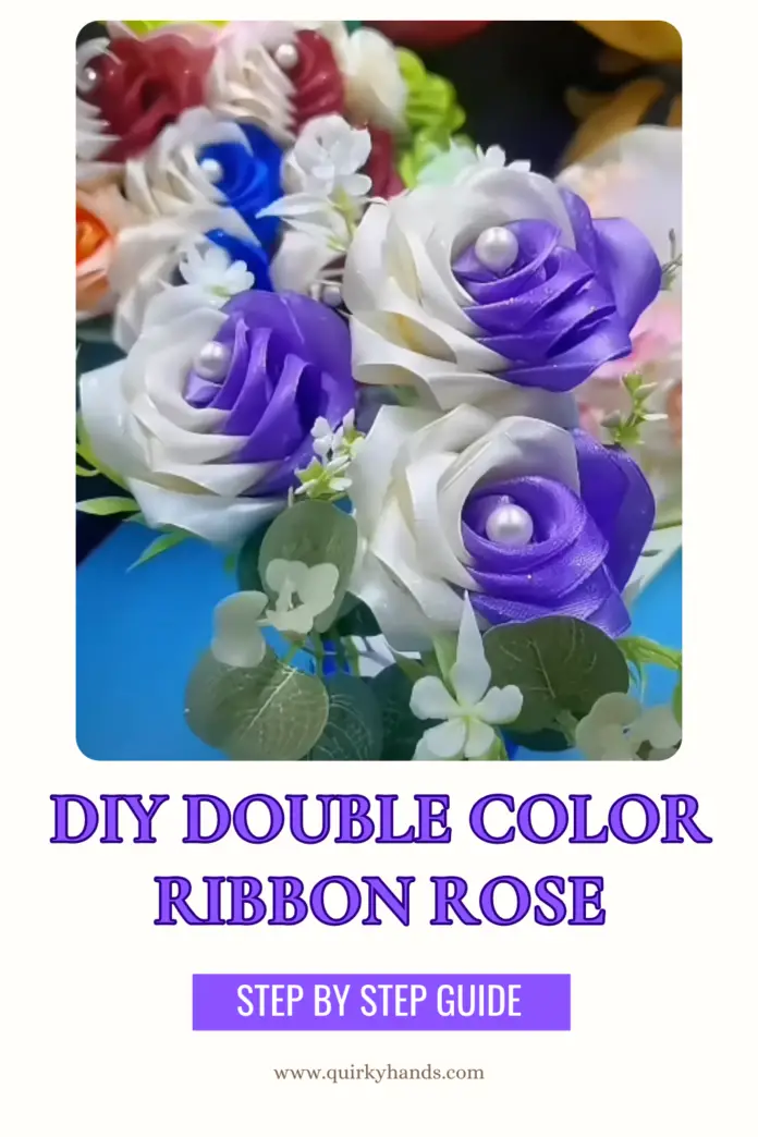 DIY Double Color Ribbon Rose – Easy Craft for Handmade Gifts 🌹🎀