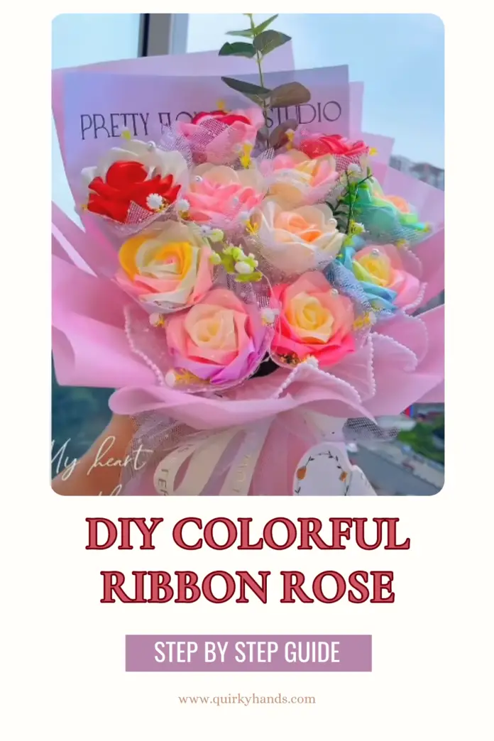 DIY Colorful Ribbon Rose Flower Bouquet – Perfect Handmade Gift Idea 🌹🎀